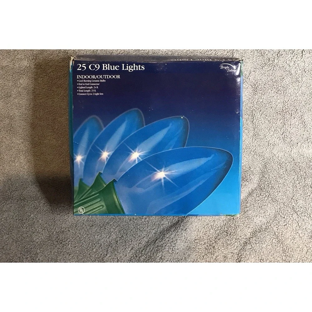 New Bright Tidings 25 C9 Blue Christmas Lights Bulbs 25 Ft Indoor Outdoor‎